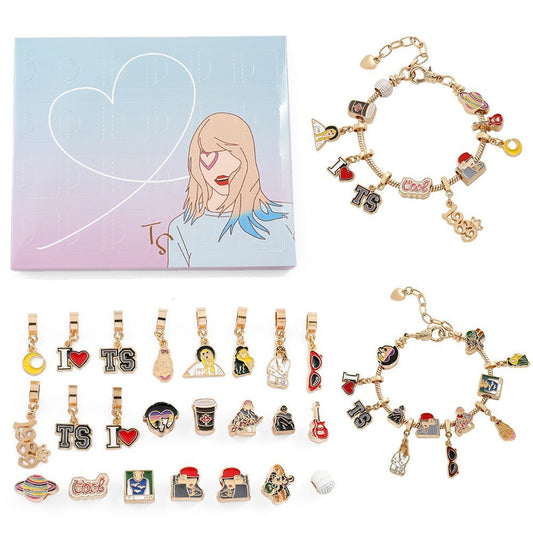 Swiftie-inspired advent calendar with 24 numbered doors, two charm bracelets and all 24 charms